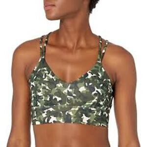 Core 10 Womens Spectrum‎ Strappy Longline Plunge Yoga Camo Sports Bra Size L